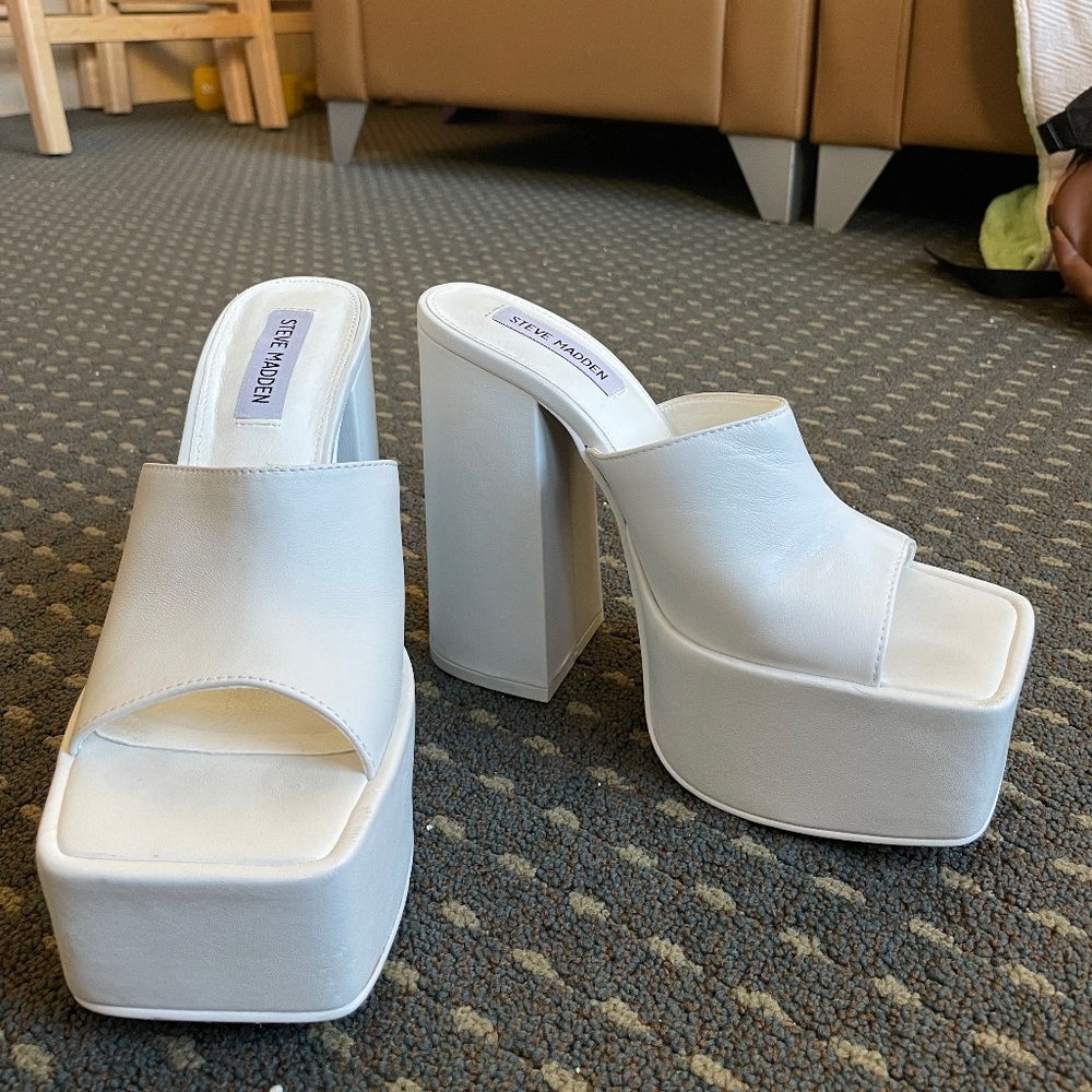 COPY - Steve Madden Trixie White Leather Platform Sandals